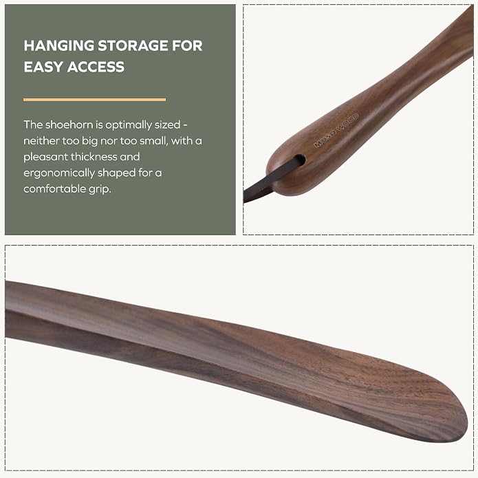 muso wood Shoe Horn Long Handle for Seniors,Wooden Shoehorn for Men, Women, Kids,Pregnancy