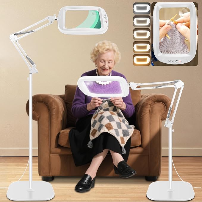 30X 10X Extra Large Floor Magnifying Glass with Light and Stand | 7-inch Adjustable Height Floor Magnifying Lamp,2 in 1 Lighted Magnifiers for Close Work,Sewing,Crafts,Hobbies,Reading,W