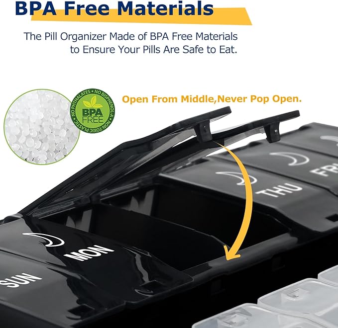 XL Large Pill Organizer 2 Times a Day, Weekly Am Pm Pill Box with Hinged Lids, 7 Day Medicine Vitamin Pill Case, Daily Pill Container, Big Medication Organizer for Supplement