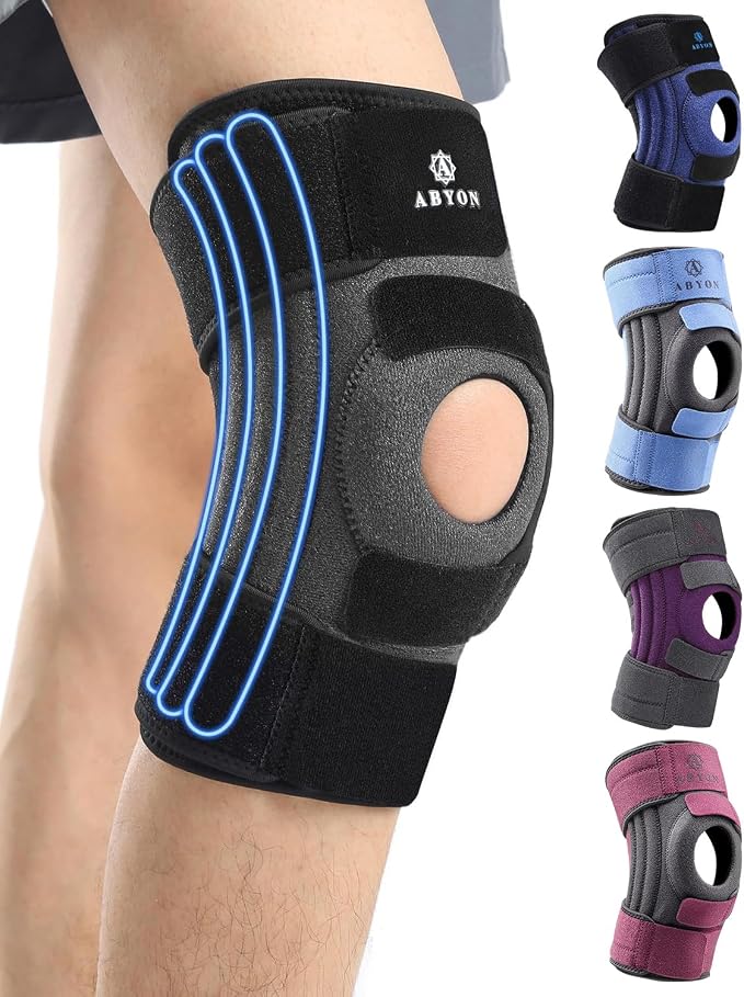 ABYON Knee Brace for Women & Men Meniscus Tear, ACL, Arthritis, Knee Support with Triple Side Stabilizers and Adjustable 360° Wraparound Strap for Maximum Knee Pain Support and Fast Recovery ( Black-Blue, L)