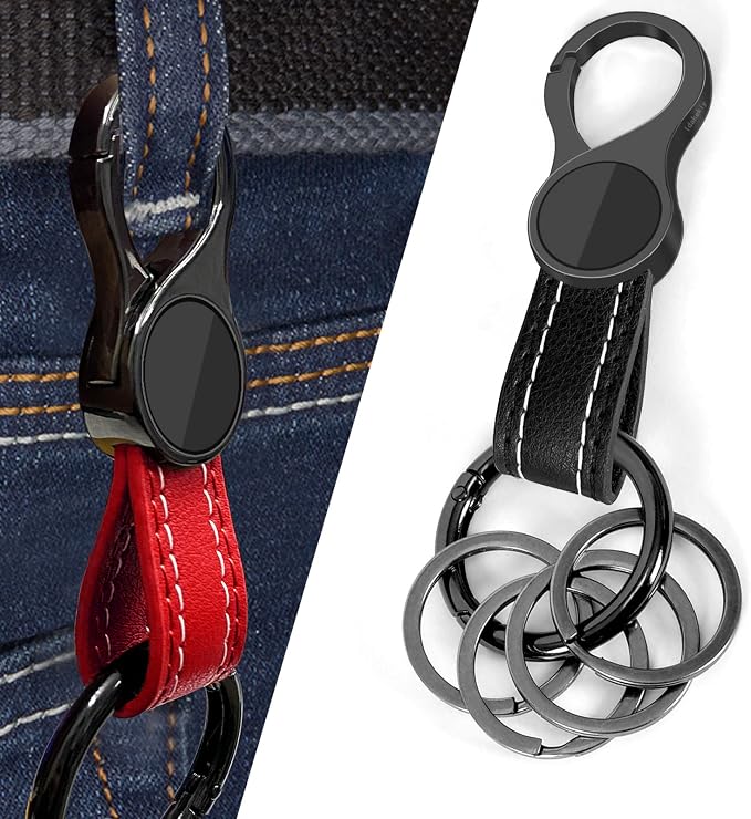 Idakekiy Key Chain with 4 Key Rings and Quick Release Carabiner Clip Leather Car Keychain for Men and Women