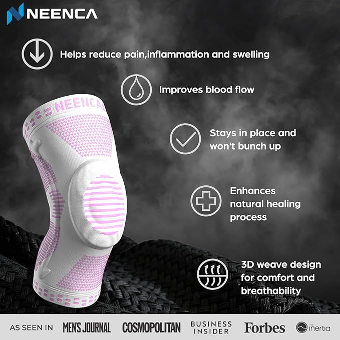 NEENCA Professional Knee Brace for Pain Relief, Medical Knee Support with Patella Pad & Side Stabilizers, Compression Knee Sleeve for Meniscus Tear, ACL, Joint Pain, Runner, Workout (Pink White, M)