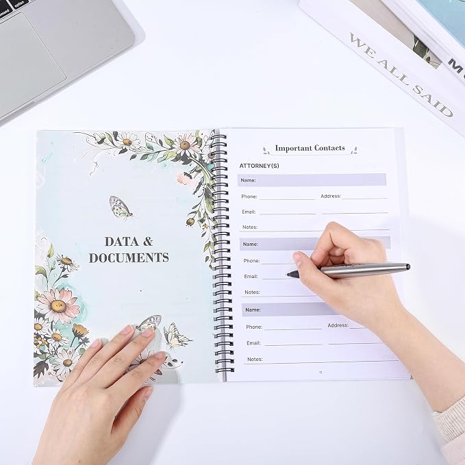 Thboxes My Final Wishes Planner, End of Life Estate Organiser Book, Leaves | Spiral Bound Notebook, 7.4 x 10.1 In, Possessions And Affairs Pages, When I Am Gone Notes, for Adults, Seniors, Families