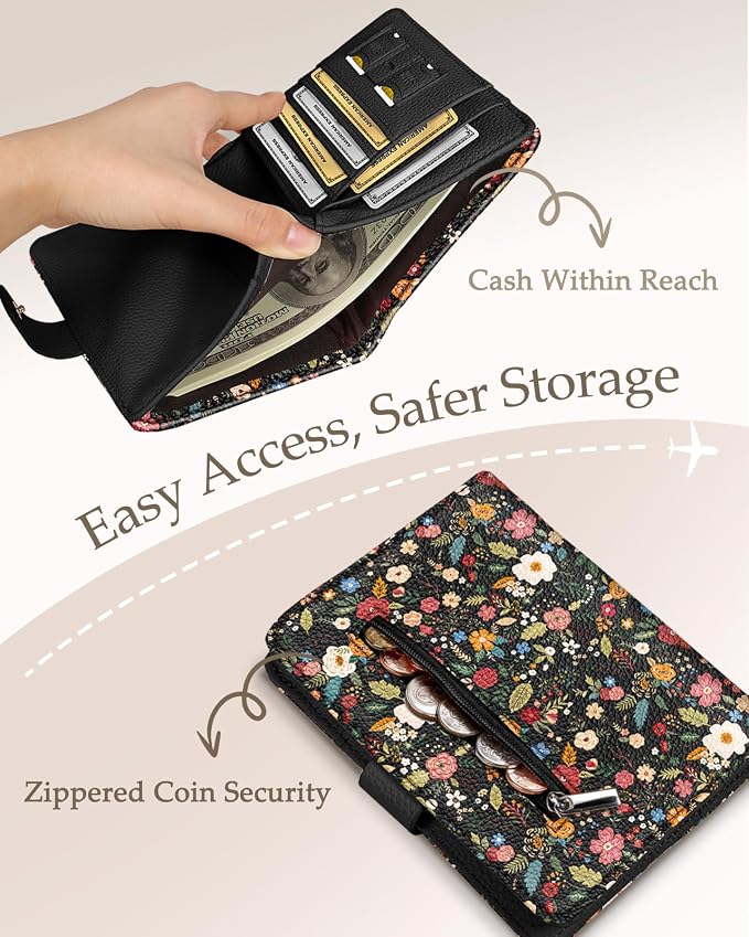 Slohif Airtag Passport Holder Cover Wallet Case for Travel Women - Leather RFID Blocking Passport Book Multiple Personalized Organizer Slim Portable Carrier Card Slots Protector Sleeve Stamp