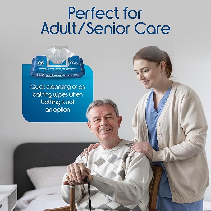 Inspire Adult Wet Wipes, Wash Cloths, Incontinence & Cleansing for Elderly Extra Large, 8"x12" (Pack of 8)