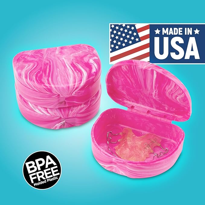 Practicon Marble Retainer Cases, Orthodontic Aligner Case, Mouth Guard Holder (3 Pack) (Pink)
