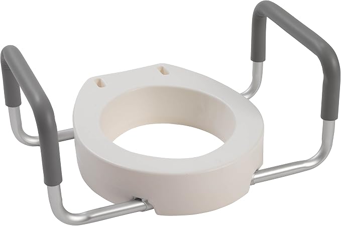 Drive Medical 12402 Premium Raised Toilet Seat, Removable Metal Arms, White | Raised Toilet Seat Features Removable Metal Arms for Added Support and Easy, Comfortable Bathroom Access