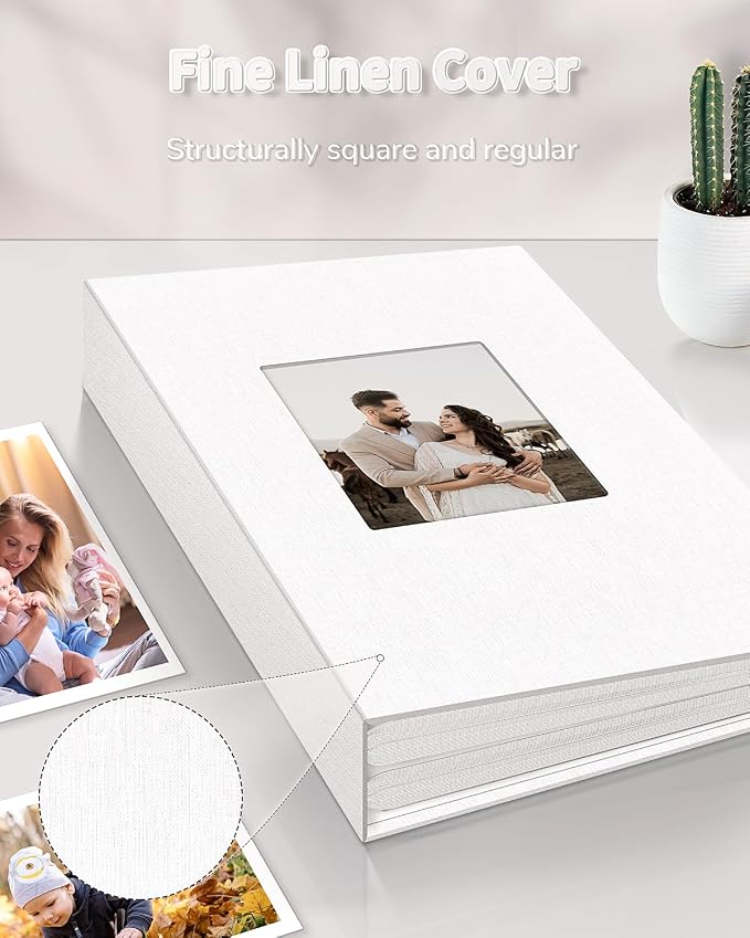 Artfeel Photo Album 4x6 with 100 Pockets,Slip-in Picture Albums,Linen Cover Memory Book with Front Window,White Page Vertical Photo Book for Wedding,Family,Anniversare,Baby,Vacation