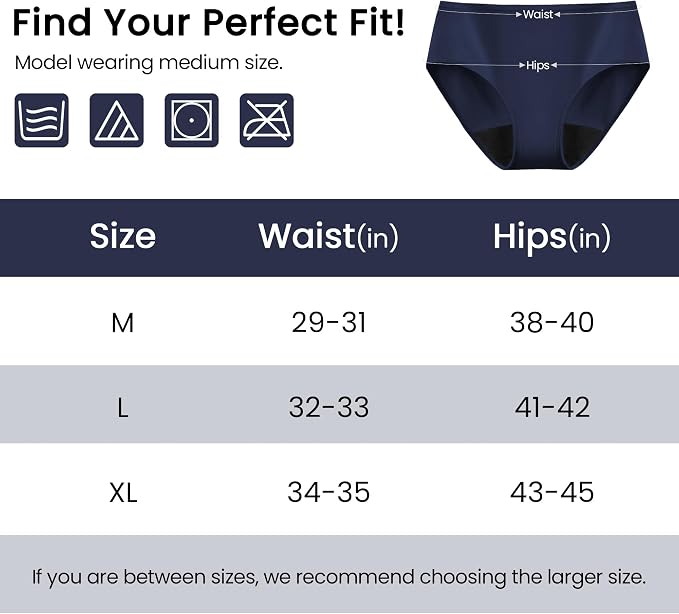 Battewa Leakproof Underwear for Women Incontinence Washable 5Color M | mid-waist panties,reusable,bladder leak protective briefs,pee proof,waterproof,40ml absorbent for Light to moderate leaks