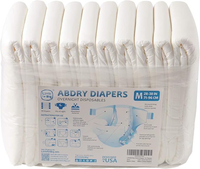 Littleforbig Adult Diaper 10 Pieces - ABDry New White Diapers (Medium 28"-38")