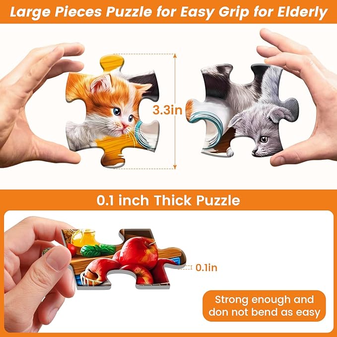 3 Pack 48 Large Piece Puzzles for Seniors,Alzheimers Puzzle Dementia Activities for Seniors Kittens Chicks Birds Dementia Patients Puzzles Gift for Elderly Seniors Adult