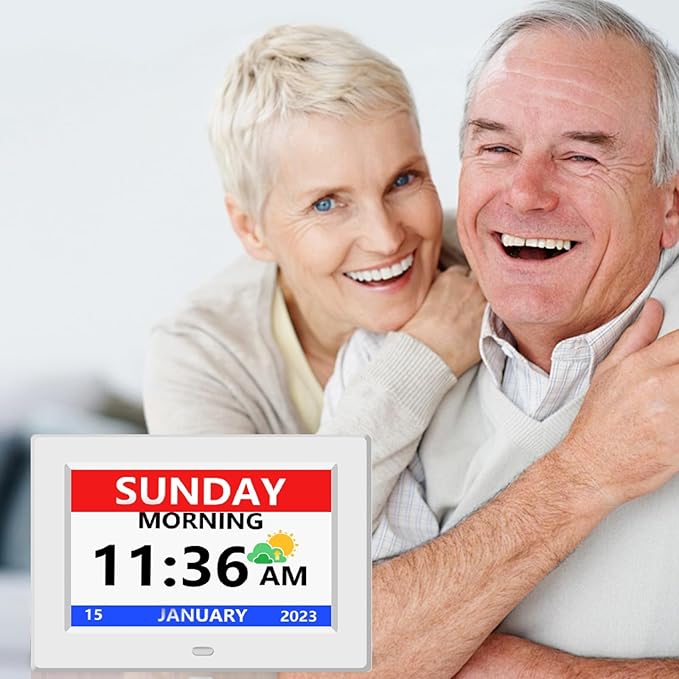 7 Inch Digital Clock with Day and Date for Elderly Alzheimer's Clock Customizable Alarms 3 Display Modes Large Font Alarm Clock for Seniors Auto DST White