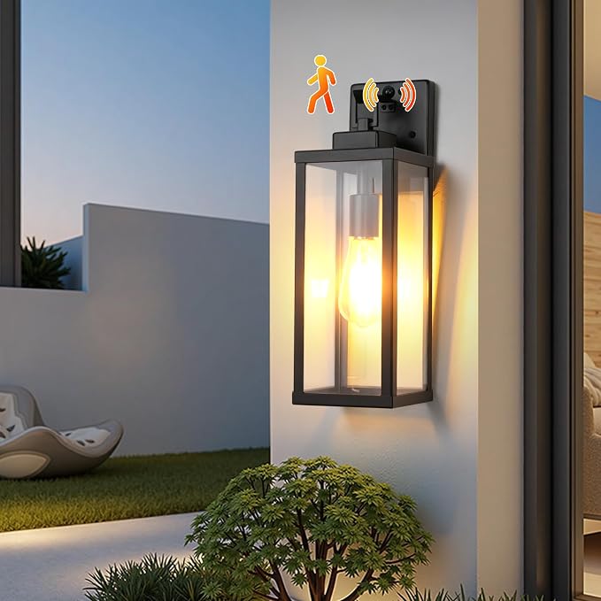 16 Inch Motion Sensor Dawn to Dusk Outdoor Sensor Light Fixture Anti-Rust Exterior Wall Lighting Waterproof Outdoor Wall Lantern for Porch Patio Front Door Garage