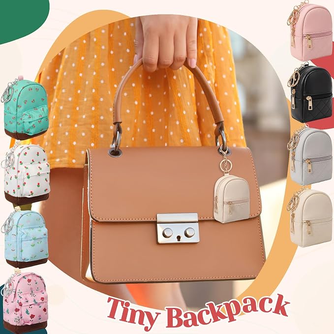 Hsei 8 Pcs Mini Backpack Keychain Coin Purse Tiny Key Chain Cute Cosmetic Bag Small Wallets Mini Valentines Gifts for Women Multi Pocket Card Holder Small Items Cable Organizer Zipper Pouch