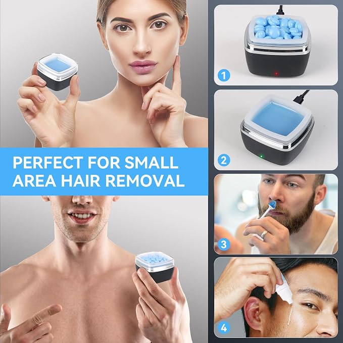 Nose Wax Kit - Portable Ear Nose Hair Waxing Kit for Men and Women with 100g Ｗax, 10 Applicators, 40 Nose Hair Sticks, 10 Mustache & 10 Ear Protectors, Wax Warmer Kit for Hair Removal