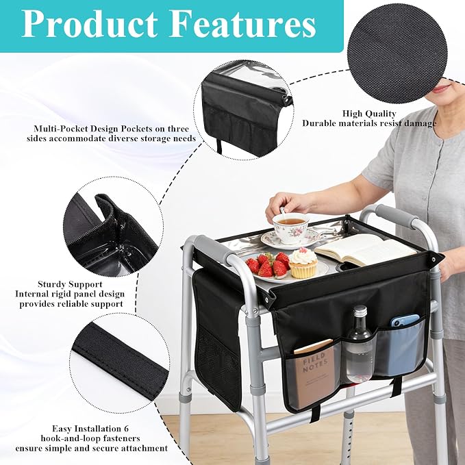 Walker Tray for Folding Walker,Tray for Walkers with Cup Holder for Seniors | Essential Walker Accessories Fits Most Folding & Rolling Walkers Non-Slip Surface
