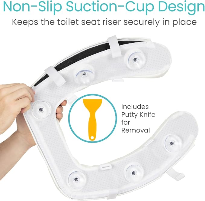 Vive Toilet Seat Riser Cushion for Seniors - Fits All Toilet Seats | Raised Toilet Seat with High-Density Foam for Elongated & Standard - Cushioned & Padded - Elevated Medical Handicap Lifter