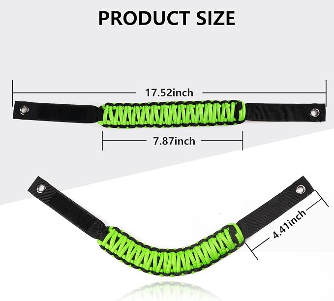 sukemichi Roll Bar Grab Handles for 2021-2026 Ford Bronco 2/4 Door,Green | Paracord handles grab,Fits Bronco 2021-2026 hard & soft top,Off-road safety grip handle,Work with airbag,Not for Sport,4 Pack