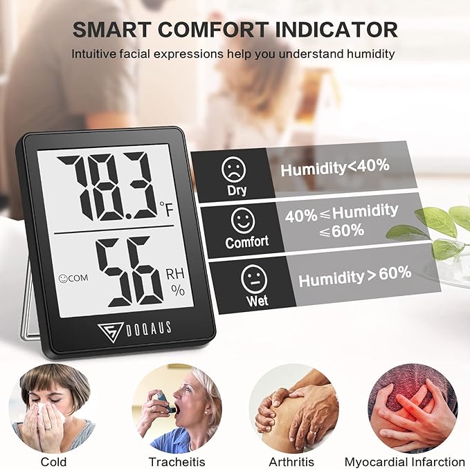 DOQAUS Digital Hygrometer Indoor Thermometer Humidity Meter, Black | Mini Room Thermometer, 5s Fast Refresh, Accurate Temperature and Humidity Monitor for House, Baby Room, Greenhouse, Incubator