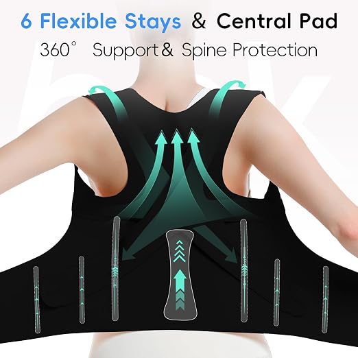 babaka Posture Corrector for Women and Men, Invisible Lightweight Adjustable Back Brace for Upper and Lower Back Pain Relief, Hunchback, Hump, Scoliosis, Thoracic, Spine Corrector Under Clothes (Black, Large, Waist: 35''-42'')