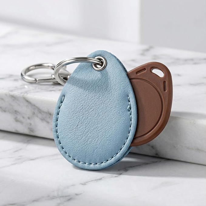 3pcs 2.3x1.8in Key Fob Holder, PU Leather RFID Key Case Protector with Ring, Proximity ID Card Keychain Case Cover