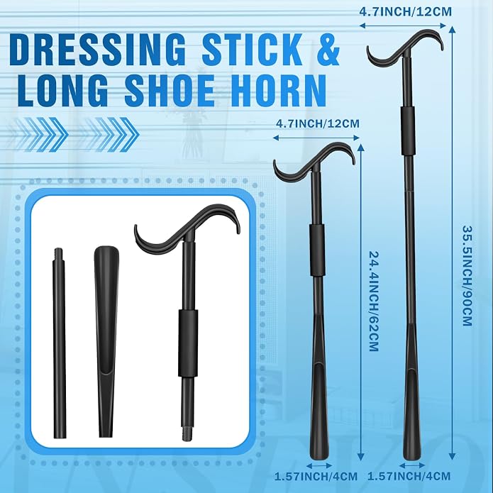 35 Inch Long Handle Shoe Horn for Seniors, Dressing Stick for Elderly, Sock Aids for Putting on Socks, Shirts, Shoes