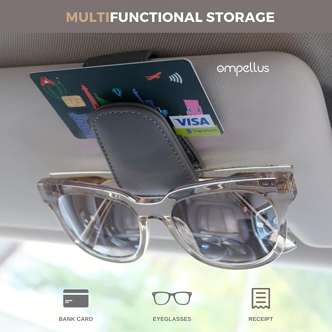 2 Pack Magnetic Leather Sunglass Holder, Eyeglass Hanger Clip for Car Sun Visor, Suitable for Different Size Eyeglasses (White, 2 Pack)