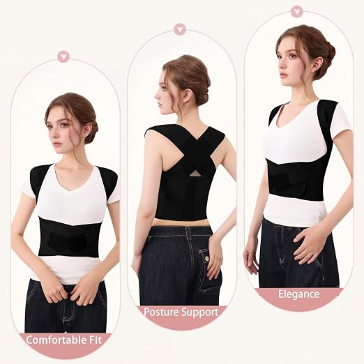 Back Brace Posture Corrector for Women and Men Full Support for Posture Correction & Scoliosis Hunchback Corrector de Postura para Hombre y Mujer Upper Thoracic Back Straightener Black, Medium