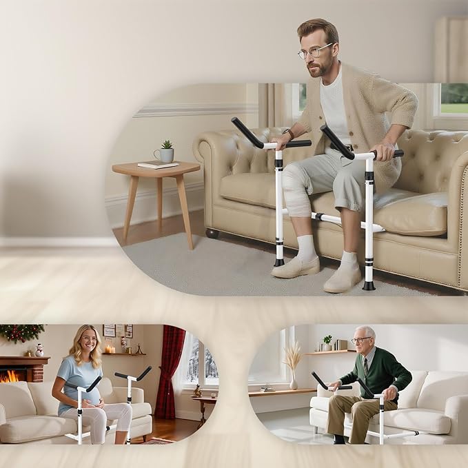 Stand Assist for Couch and Sofa with Support Legs, Height Width Adjustable Standing Aid for Elderly, Disabled, Patients and Seniors with Mobility Issues Portable Couch Handle for Chair (White)
