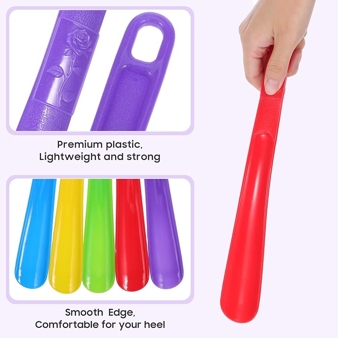 FOMIYES 5-Pack Plastic Shoe Horns with Ergonomic Handle Lightweight Shoe Lifters for Easy Wearing and Removal Travel Home Office Use Ideal for Seniors and Back Pain Relief