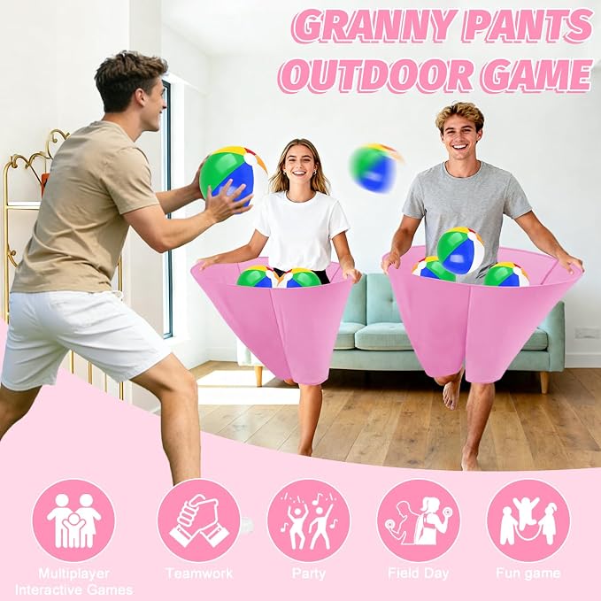 Granny Pants Outdoor Game with 8 Bouncy Balls and 1 Air Pump (Random Colors), 2PCS Granny Pants Game Baby Shower Funny Party Game for Adults & Family, Giant Pants Catch Granny Pants Yard Game