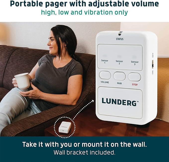 Lunderg Chair Alarm System - Wireless Chair Alarms and Fall Prevention for Elderly and Dementia Patients - Smart and Reliable Elderly Monitoring Kit for Caregiver - Perfect Complement to Bed Alarm
