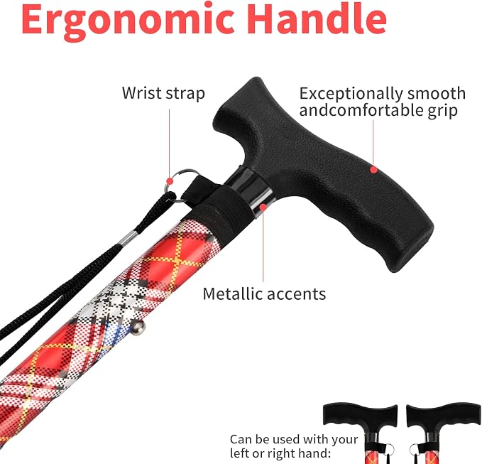 Walking Cane LIXIANG Cane for Man/Woman | Mobility & Daily Living Aids | 5-Level Height Adjustable Walking Stick | Comfortable Plastic T-Handle Portable Walking Stick Folding Cane