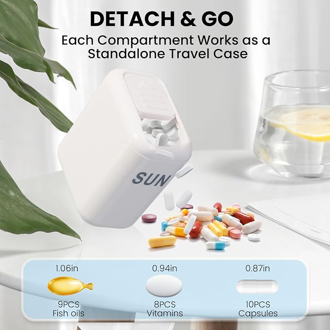 Weekly Pill Organizer with Taken/Untaken Tracker, 7 Day Daily Pill Box for Vitamins Medication Supplements, Large Compartments, Easy Open Leak-Proof Portable Travel Pill Container, BPA Free,White