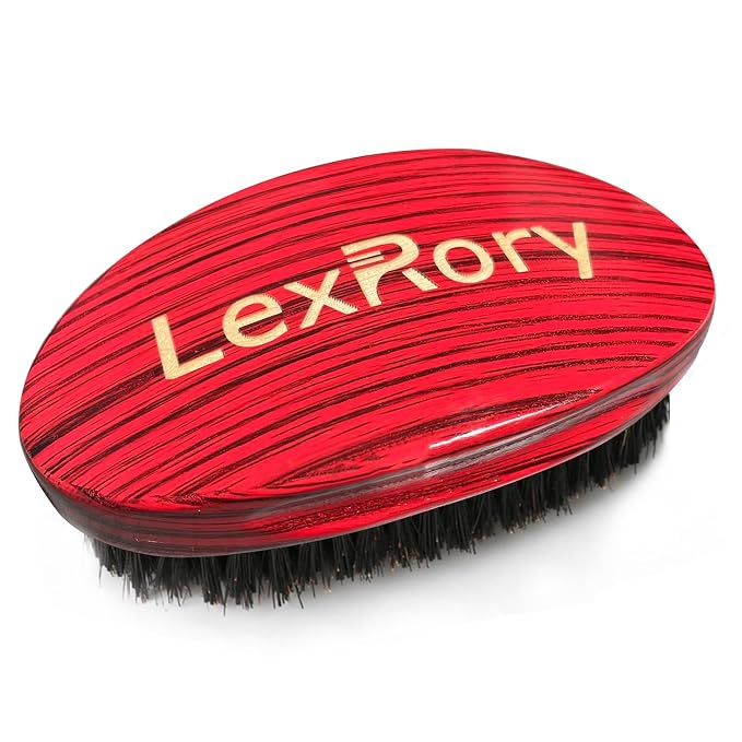 Curved Wave Brush for Men 360, Medium Hard Palm Hair Brushes Boar | Nylon Mix Boar Bristles for Black Hair Wavers to Creating 360 Waves & Beard Daily Use (Stripes Red)