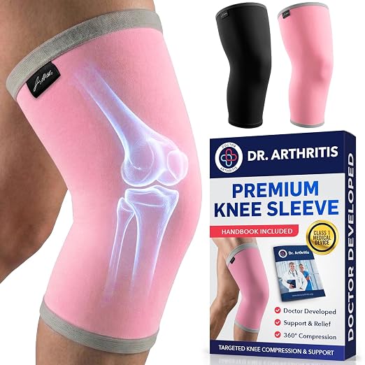 Dr. Arthritis Doctor-Developed Thick Knee Brace Support, Secure Compression Sleeve for Joint Stability (Pink, S)