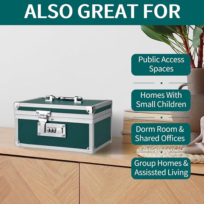 Medication Lock Box Aluminium Alloy Combination Lock for Home and Travel Medicine Lock Box,First Aid Safe Medication Storage Box,7.66''x 5.12''x 4.13'' (Green)