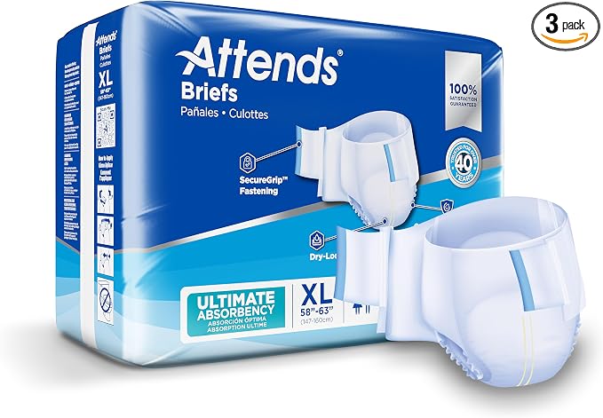 Attends Confidence® Adult Unisex Disposable SmartCool® Briefs, X-Large, 58"-63" Waist, SecureGrip Tab Closure, Ultimate Absorbency, Breathable Materials, 60ct Case