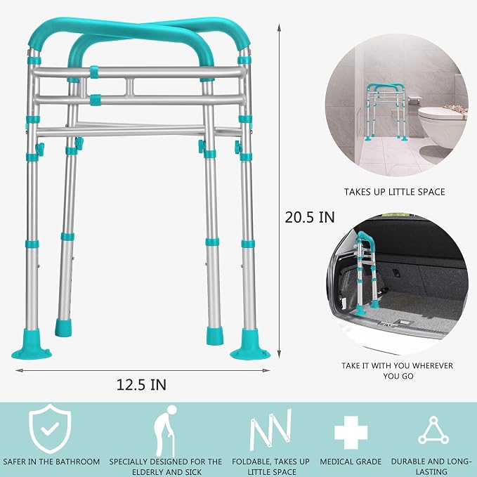 Lianjindun Toilet Safety Rails, 350 lbs, Adjustable Height & Width | Fits Most Toilets, Foldable Design, 350 Lbs Capacity, Aluminum Toilet Frame, Toilet Handles for Seniors, Disabled, Handicap