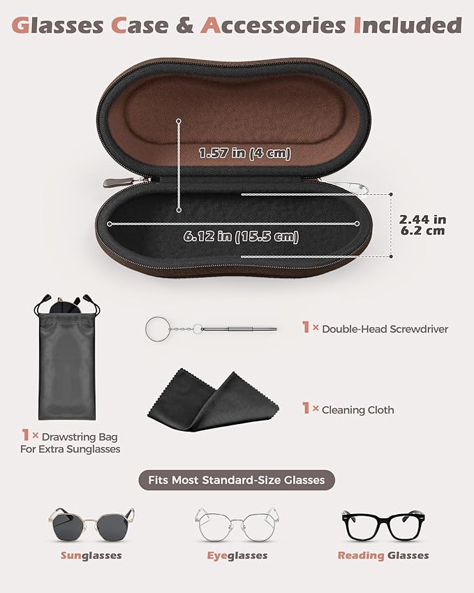 ProCase Sunglasses Case, Hard Shell Glasses Case for Men Women -Chocolate | Travel Shockproof Eyeglass Case with Metal Hanging Hook and Velvet Lining, Zipper Sport Glasses Holder Organizer for Gifts