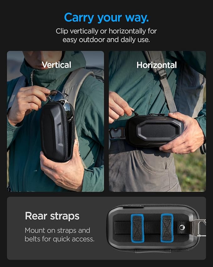 Spigen Life Hard Shell Sunglasses Case with Carabiner and 2-Way Belt Strap | Included Bottle Opener, Cleaning Cloth I For Hiking, Travel, Daily Use I Universal Fit for Meta, Ray-Ban, Oakley, Sunglasses