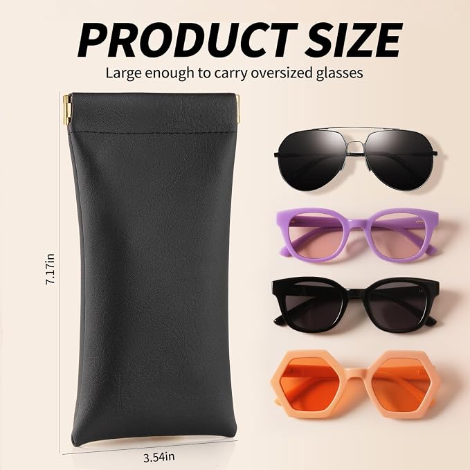 3 pack leather eyewear case PU soft sunglasses bag squeeze top portable lightweight eyewear case for men and women