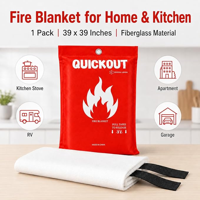 Crystal Lemon Fire Blanket for Home and Kitchen, Fiberglass, 1 Pack | 39 x 39 Inches, Home and Kitchen, Kitchen Fire Blanket, Apartment Safety, Fire Safety Supplies, Single Location Coverage
