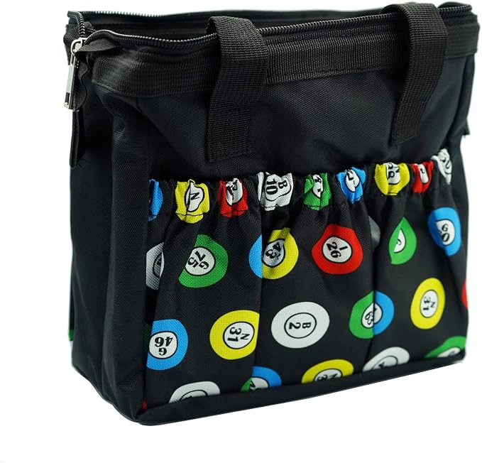 Yuanhe Bingo Dauber Bags with 6 Pockets Black Bingo Tote Bag