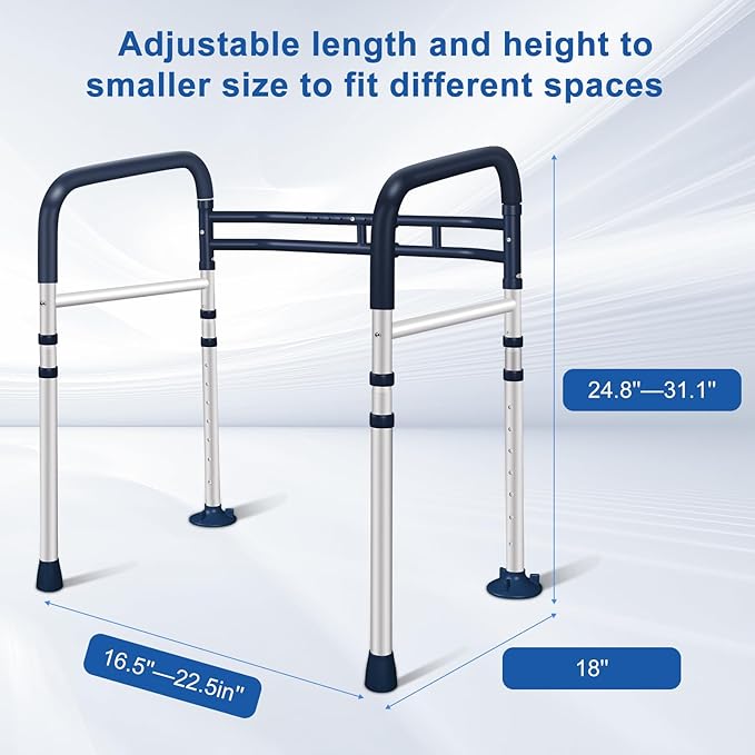 Toilet Safety Rails (350 LB) – Adjustable, Foldable Toilet Handle Frame for Elderly & Disabled Adults, Supports All Toilet Types (Lake Blue)