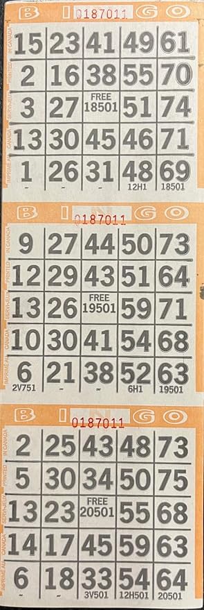 The Ticket Gurus-3 on Bingo Paper Game Cards - 500 Sheets - 4 Inch by 12 Inch Size (Orange)