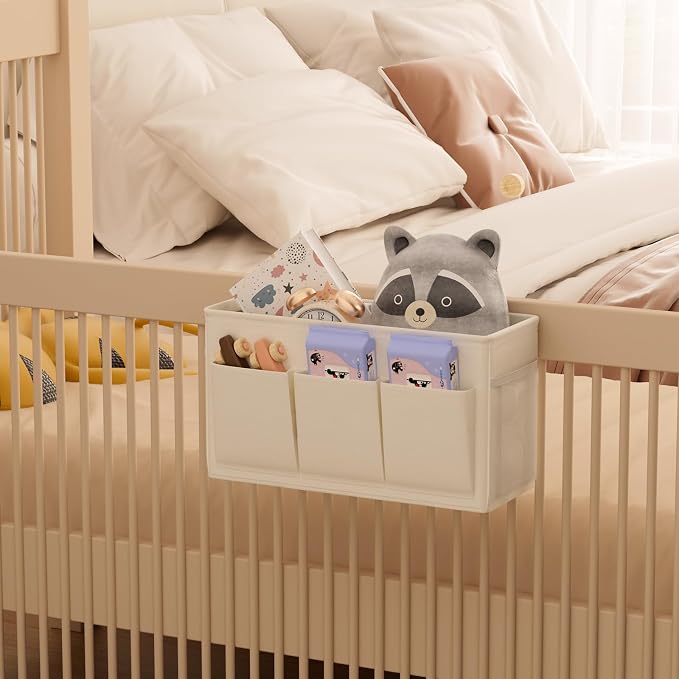 Bedside Caddy Storage Organizer for Bed Rails, Bed Caddy with 6 Pockets | Bedside Organizer with Fixed Straps and Hooks, Mattress Supported Versatile for Home, Dorm, Bunk, Hospital and Crib Bed