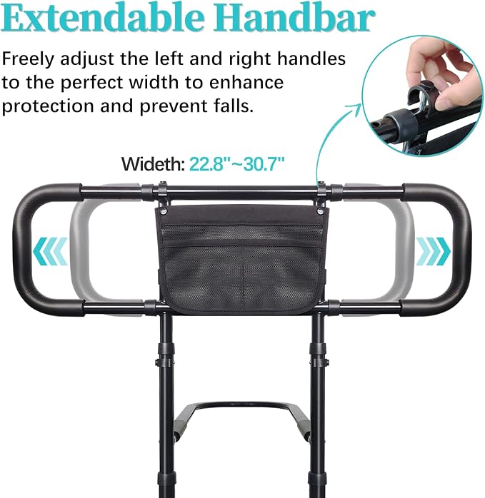 AOHHL Bed Rails for Elderly Adults Safety with Adjustable Heights Storage Pocket Assist Support Side Railings for Seniors Citizens Slides Under Mattressbed Cane Bed Guard Bed Handles Bars (Black)