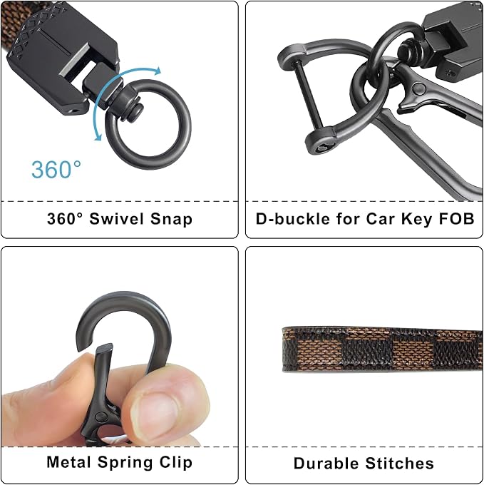 OHKYOOT Leather Car Keychain for Home Car Keys | Carabiner Clip Key Fob Keychain for Women Men,Car Key Holder with 3 Key Ring and Anti-Lost D Ring