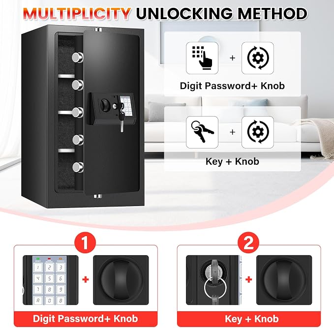 [𝟐𝟎𝟐𝟔] 𝟑𝟓𝐌𝐢𝐧 𝟏𝟕𝟎𝟎°𝐅 Fire Proof Safe for Home Documents, 7.5 Cuft Fireproof Safe for Home, Home Safes With Removable Shelf, 𝟕𝟎𝐋𝐛𝐬 Heavy Duty Safes with Anti-theft for Home, Office